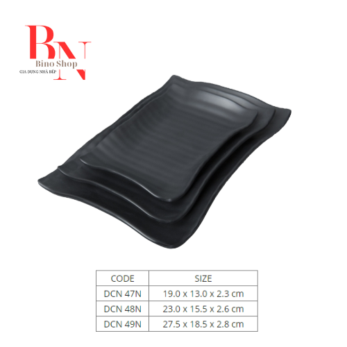 [HCM]Dĩa Chữ Nhật Melamine  Đen Nhám (DCN47N)