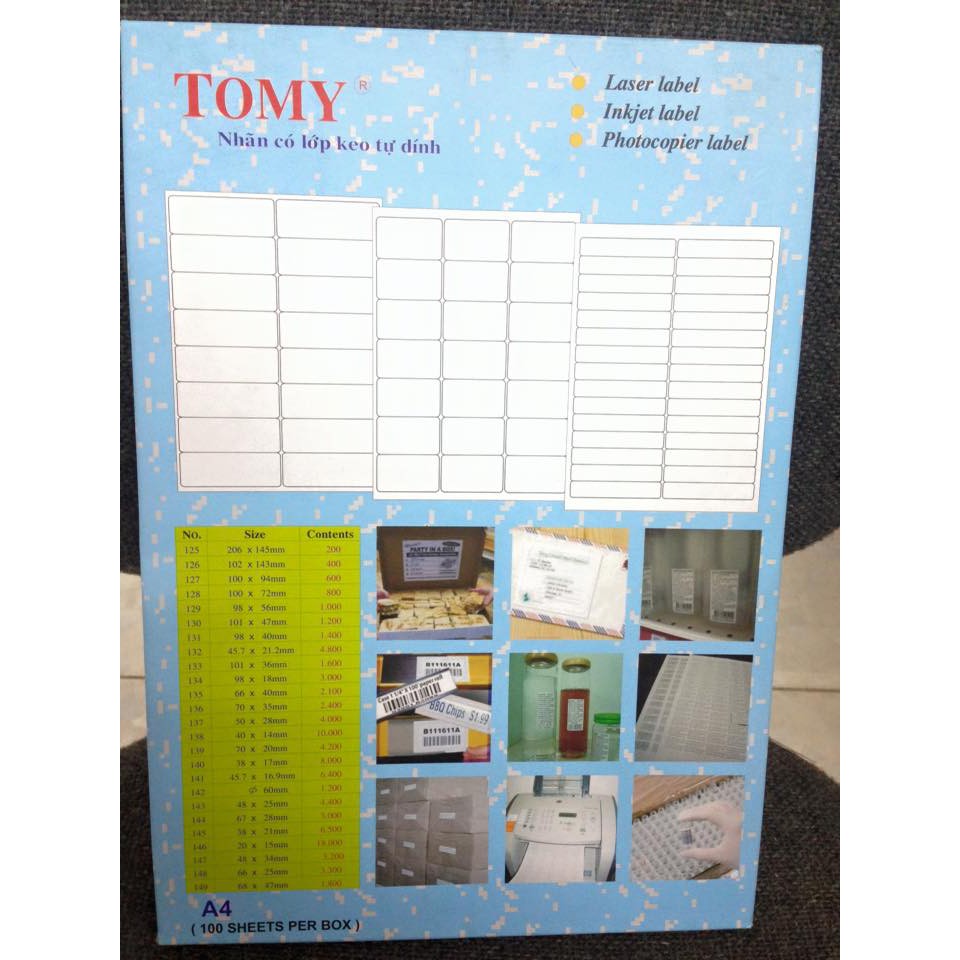 [HCM]Giấy Decal TOMMY A4 100 tờ/xấp(phần mô tả có ghi rõ quy cách từng mã từ 125 đến 145)