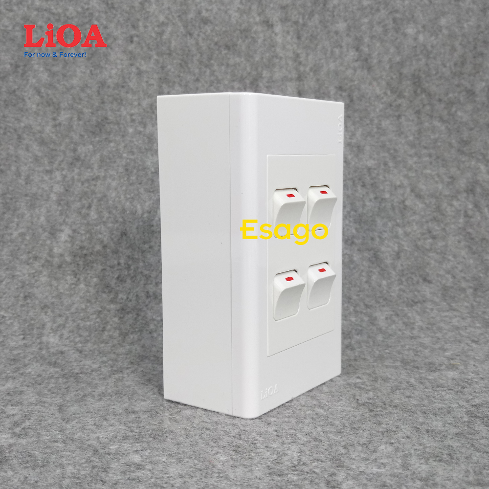 Combo 4 công tắc điện 1 chiều + mặt lỗ vuông LiOA + Đế nổi