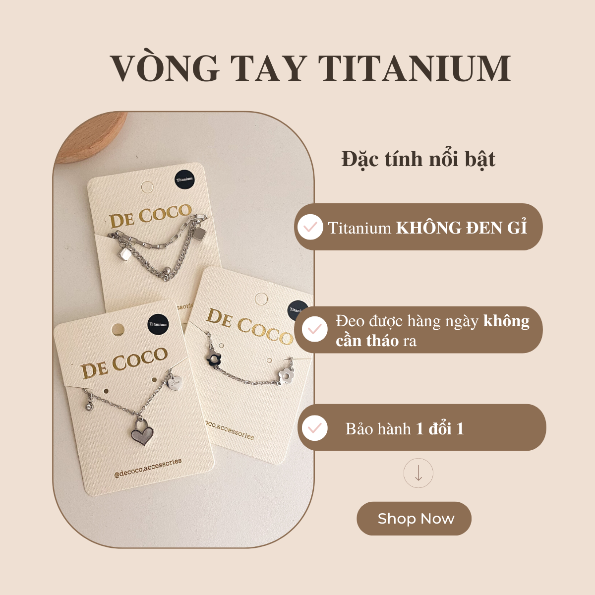 [KHÔNG ĐEN GỈ] Vòng tay nữ, lắc tay gold bar De Coco Decoco