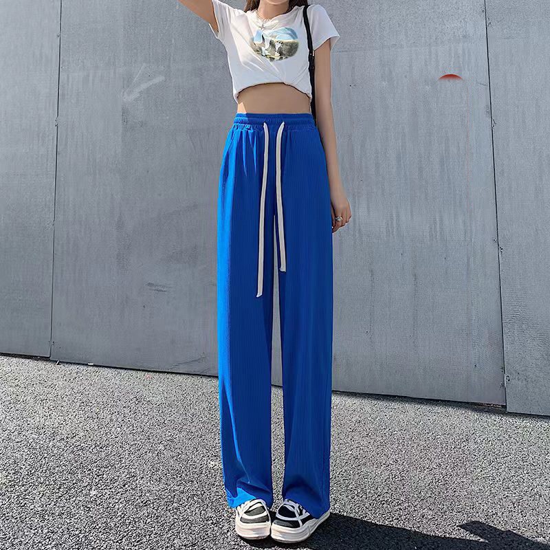 Quần ống rộng dài 95cm thun tăm xuất hàn lưng cao cạp chun dây rút dáng xuông dài Quần culottes ống suông co dãn vải mát