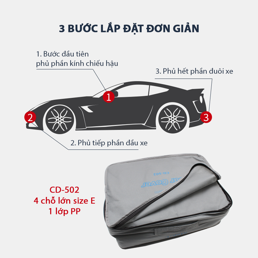 Bạt Phủ Ô Tô 4 Chỗ Lớn Cind CD-502 Size E 1 Lớp PP