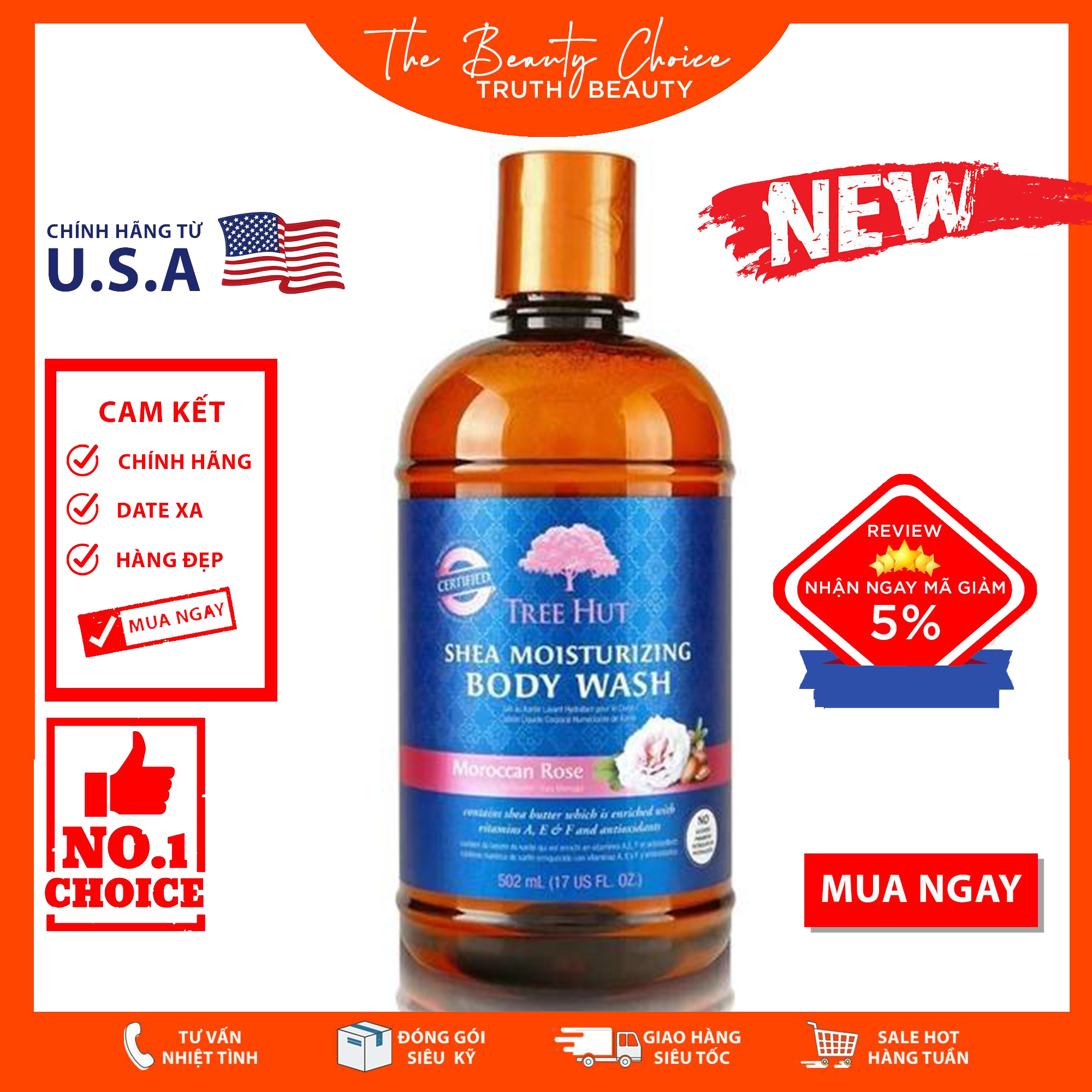 Sữa tắm Tree Hut Shea Moisturizing Body Wash - Moroccan Rose (502ml)