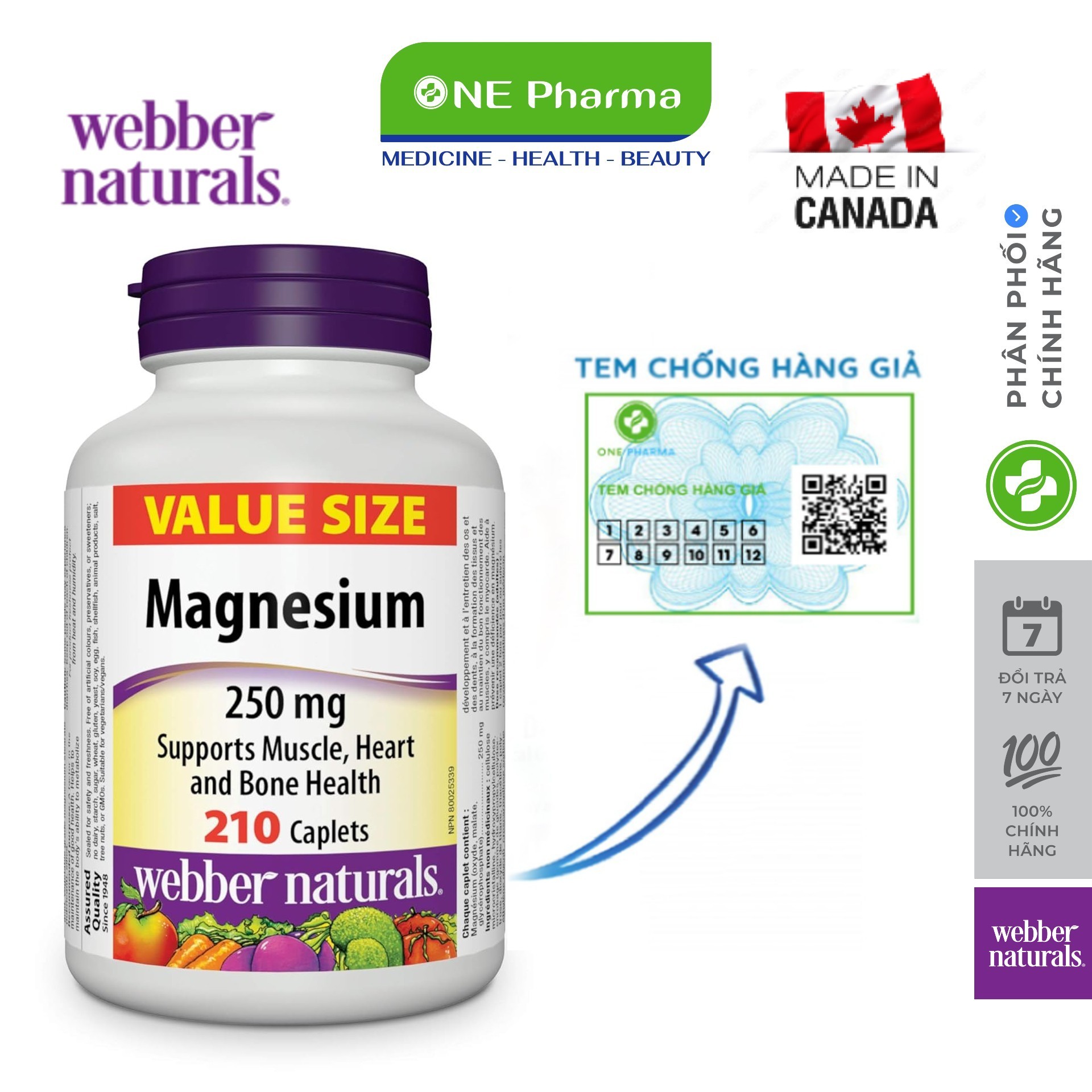 Viên uống Viên uống Webber Naturals Magnesium 250mg 210 Viên