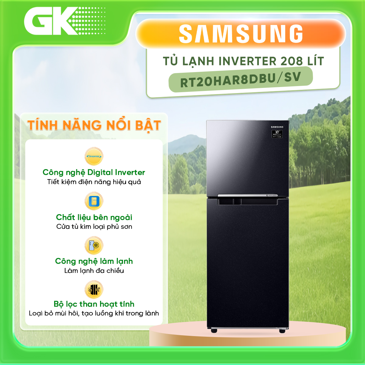 Tủ lạnh Samsung Inverter 208 lít RT20HAR8DBU/SV - GIAO TOÀN QUỐC
