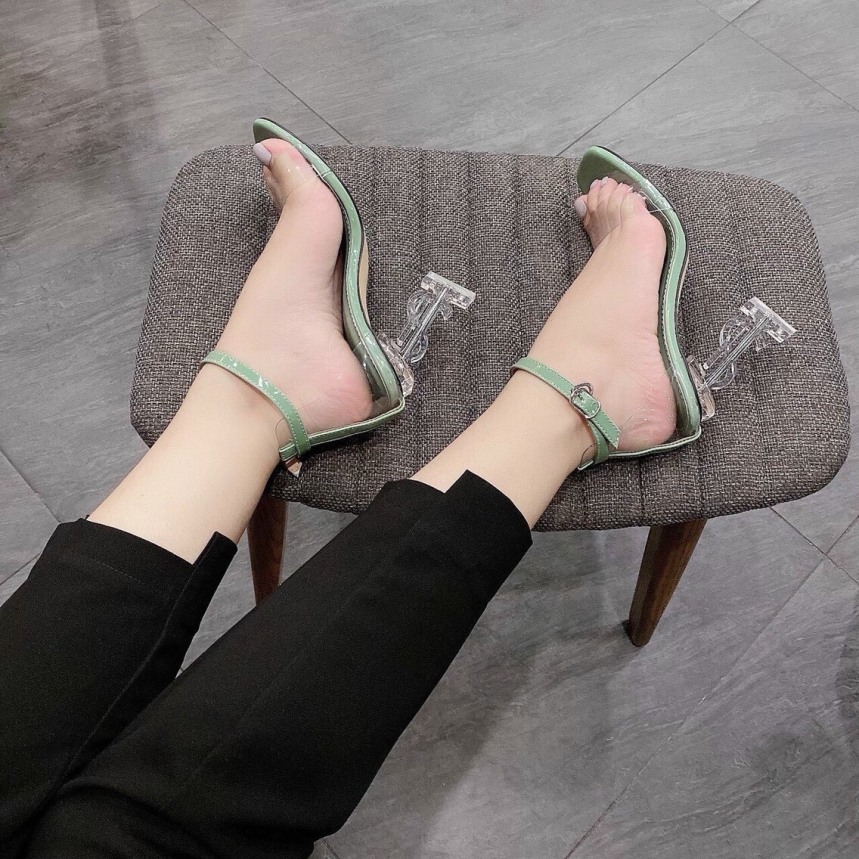 Giày cao gót 9p sandal nữ đế chữ Y trong suốt giá rẻ