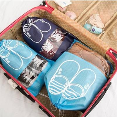Túi đựng giày dép bằng vải dù chống thấm nước có dây rút, size to 42x32cm-Túi đựng giầy dép chống bụi, màu ngẫu nhiên