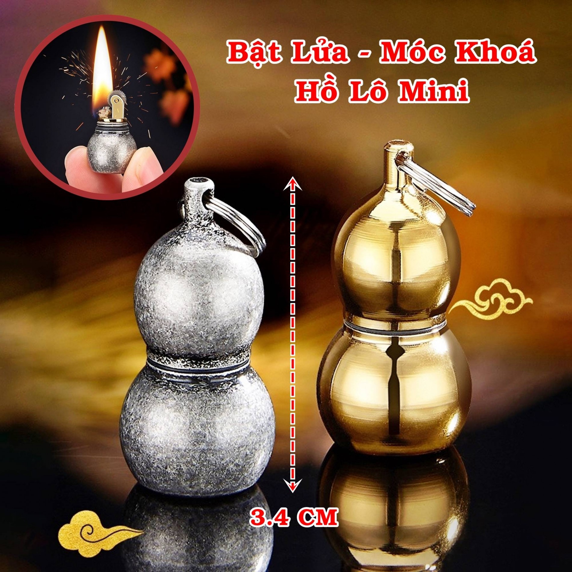 BẬT LỬA XĂNG ĐÁ - MÓC KHÓA HỒ LÔ MINI (KIM LOẠI)