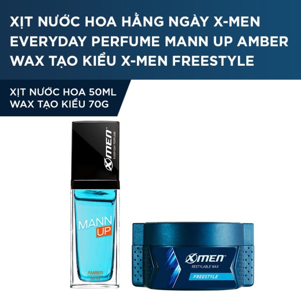 X Men -  Combo Xịt nước hoa hằng ngày X-Men Everyday Perfume Mann Up Amber 50ml + Wax tạo kiểu X-men Freestyle 70g  - Giá Sỉ