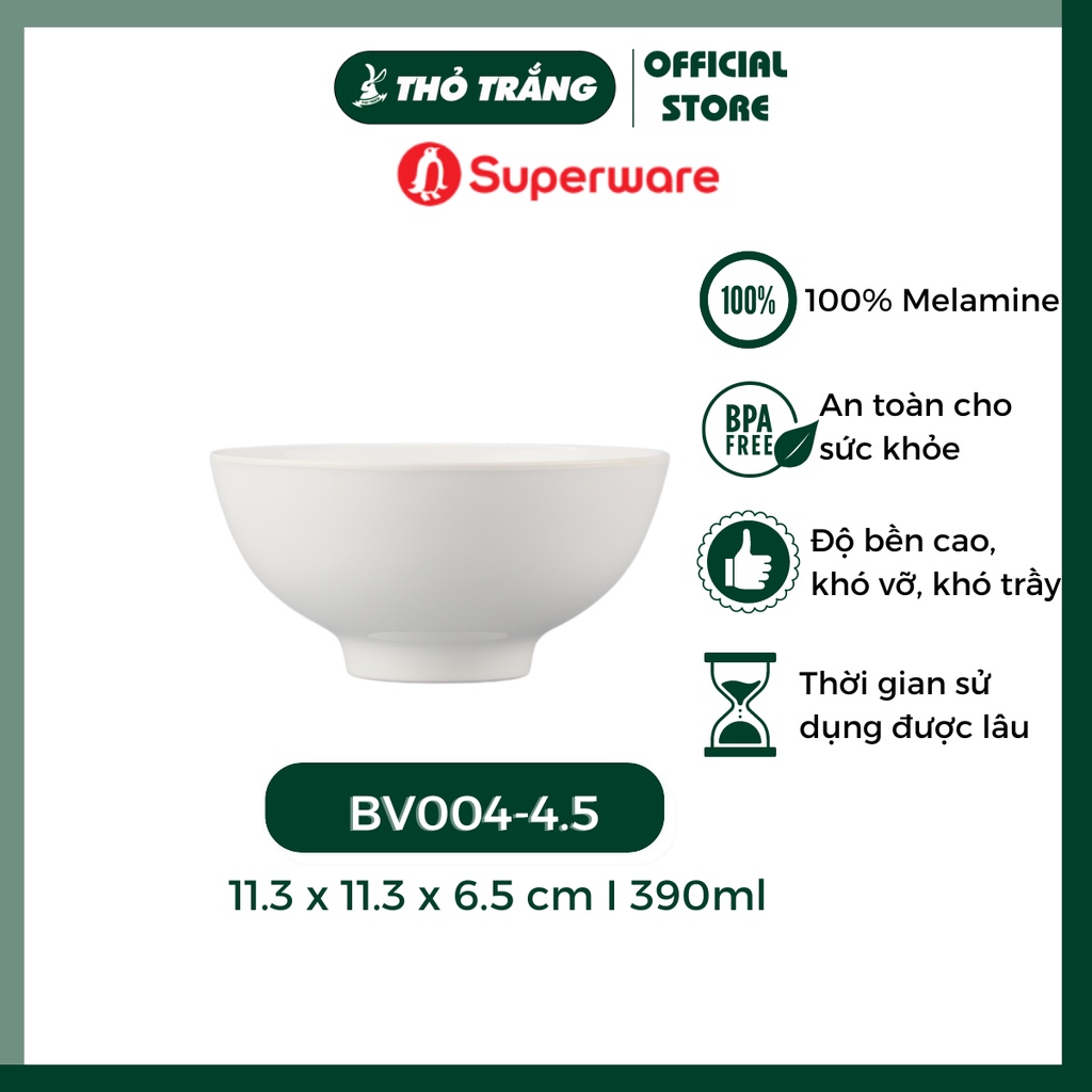 Chén cơm trắng Melamine Srithai Superware Thái Lan cao cấp