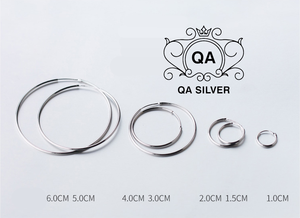 Khuyên tai bạc 925 tròn bản to bông nữ big size chốt lẫy S925 HOOP QA SILVER Earrings EA170401