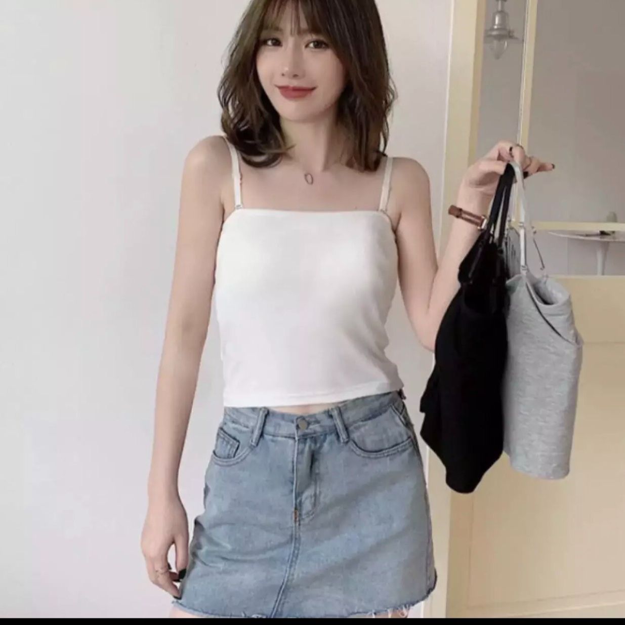 Áo croptop 2 dây nữ, Áo 2 dây sợi bún