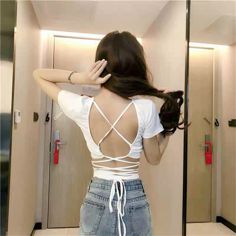 Áo croptop đan chéo dây sau lưng sexy cột eo