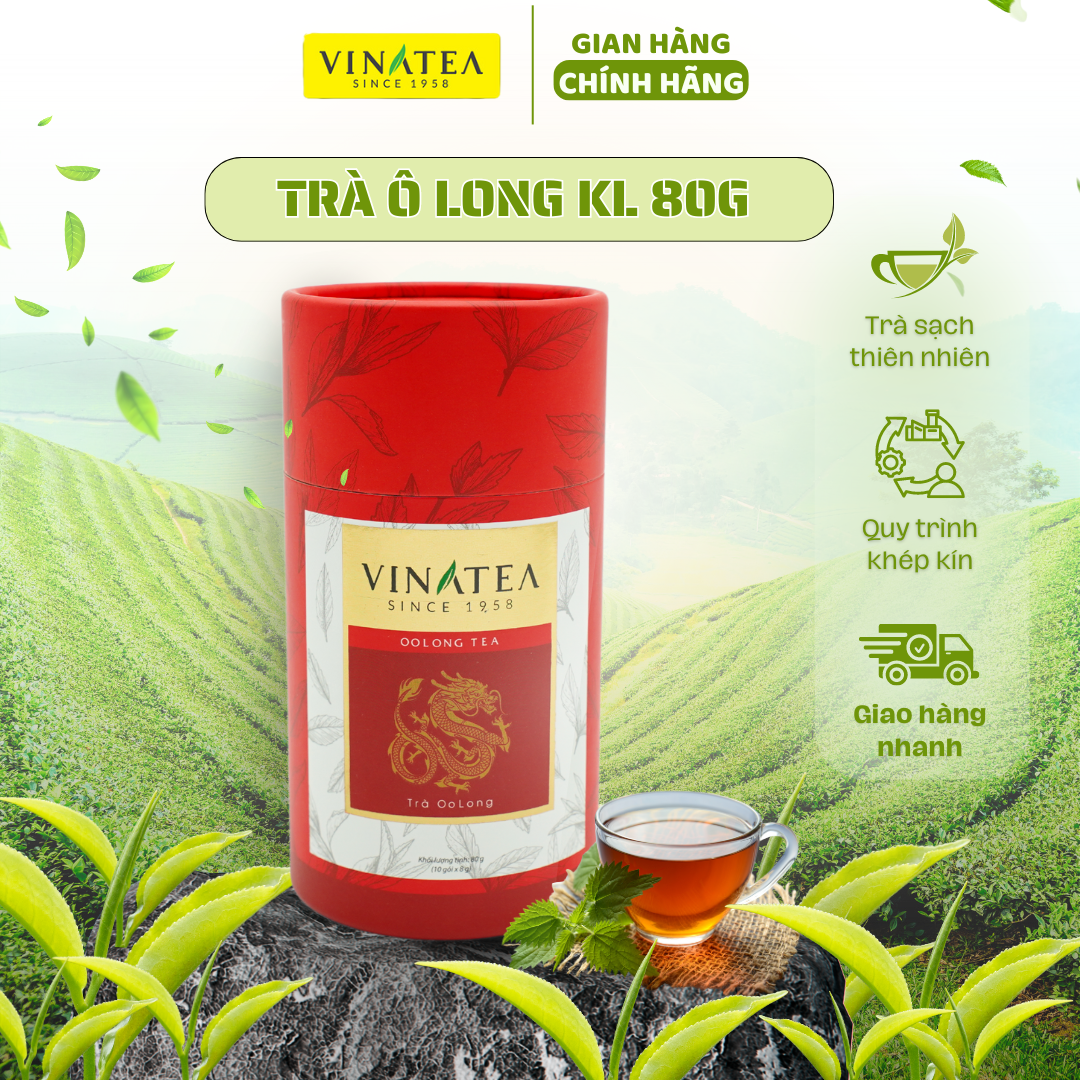 Trà Ô Long lon giấy 80g, trà olong vị thơm đậm đà giải nhiệt, trà oolong chất lượng Vinatea