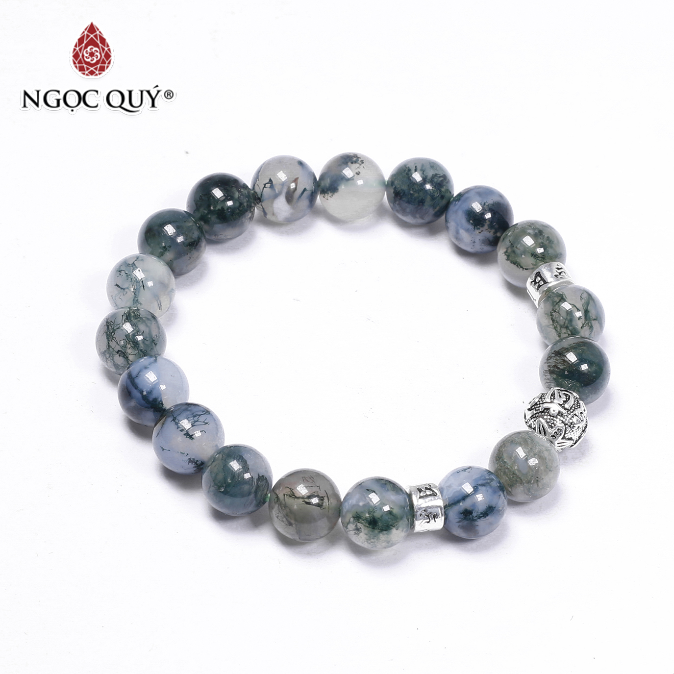 [HCM]Vòng tay đá băng ngọc thủy tảo phối charm lục tự 9mm mệnh hỏa mộc - Ngọc Quý Gemstones