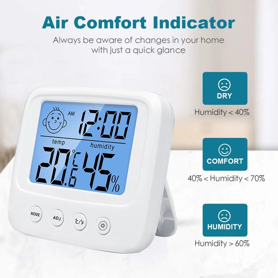 [VOUCHER 8%] Máy Đo Nhiệt Độ Phòng, Độ Ẩm, Nhiệt Ẩm Kế Điện Tử Kiêm Đồng Hồ Báo Thức, Có Thể Treo Hoặc ĐứngNhỏ Gọn Biểu Cảm Dễ Thương, Tặng Pin
