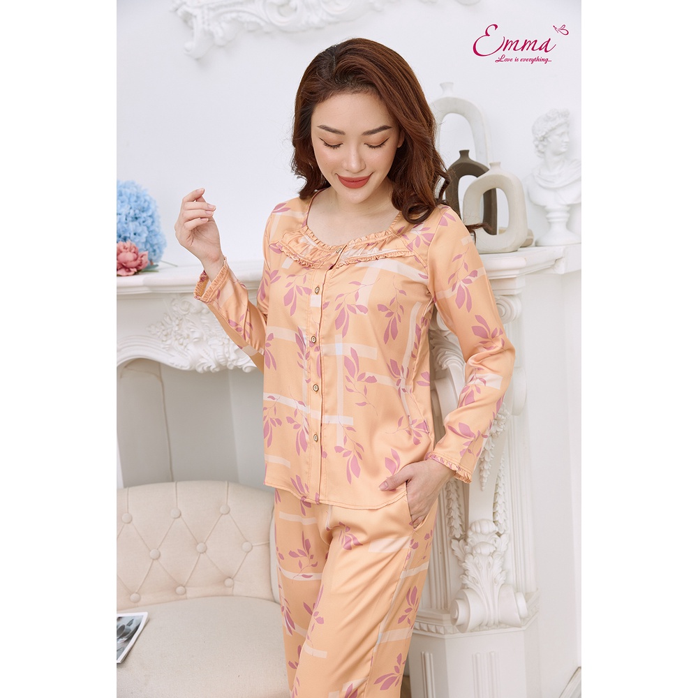 Đồ Bộ Mặc Nhà Lụa Nhún Bèo Ngực Emma ETLU.21.026.07