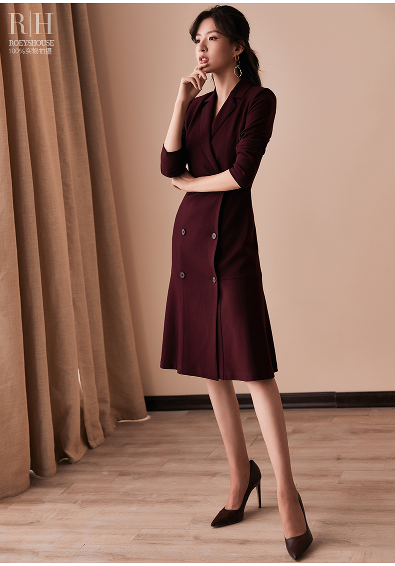 Đầm vest đuôi cá tay dài đổ đô cổ đấp chéo