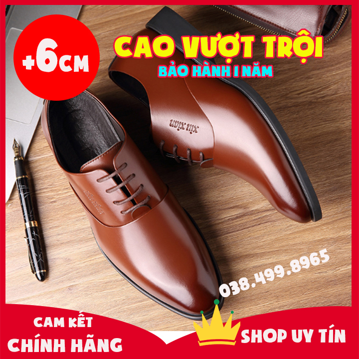 Giày Tây Nam Da Bò Cao Cấp Tăng Chiều Cao 6CM