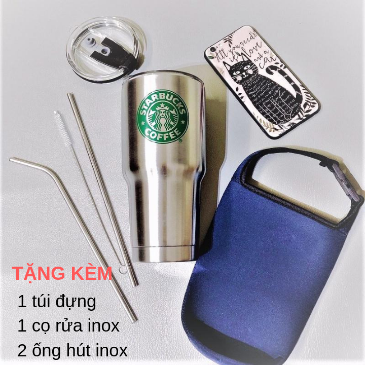 Cốc Giữ Nhiệt Starbuck Tặng kèm túi miếng cọ và ống hút, Ly Giữ Nhiệt Cao Cấp Có Túi Treo, Dung Tích 900ml - Giữ Nóng và Lạnh