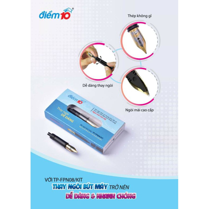 [HCM]Bộ Ngòi Bút Máy Điểm 10 Thế Hệ Mới TP-FPN08 - Ngòi Mài Sâu Chuyên Luyện Viết Chữ Đẹp (Hộp 1 Ngòi)