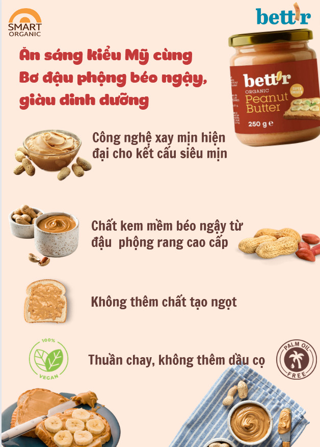 Bơ đậu phộng hữu cơ Bett'r (Organic Peanut Butter) - 250gr