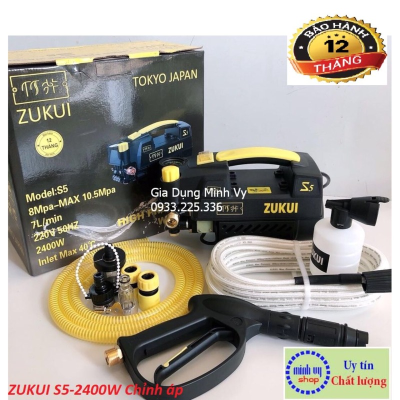 Máy rửa xe Zukui S5 -Osaka ZJ - 2400W-BH 12 tháng-chỉnh áp lực-tặng kèm bình xà phòng