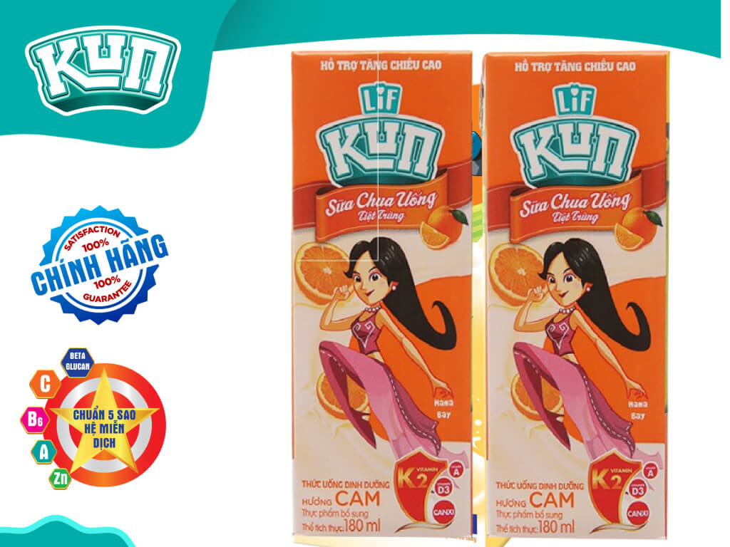 [Thùng 48 Hộp] Sữa Chua Uống Kun Hương Cam 180ml