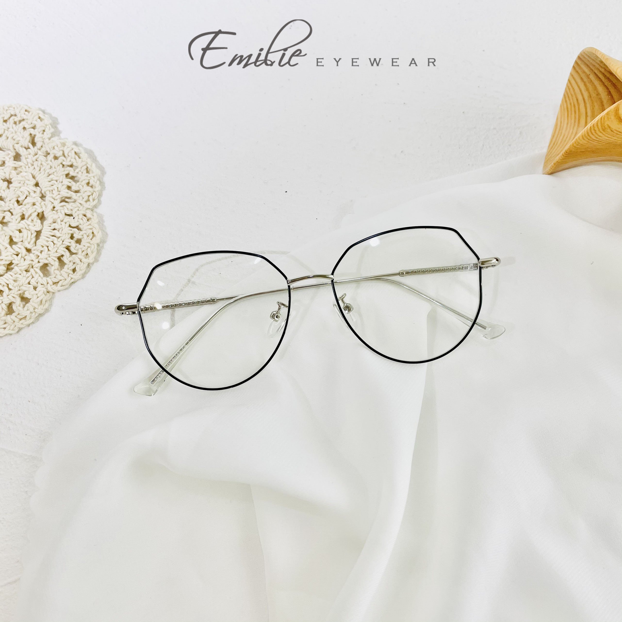 Kính gọng mảnh mắt mèo nữ Emilie eyewear chất liệu kim loại phụ kiện thời trang 2968