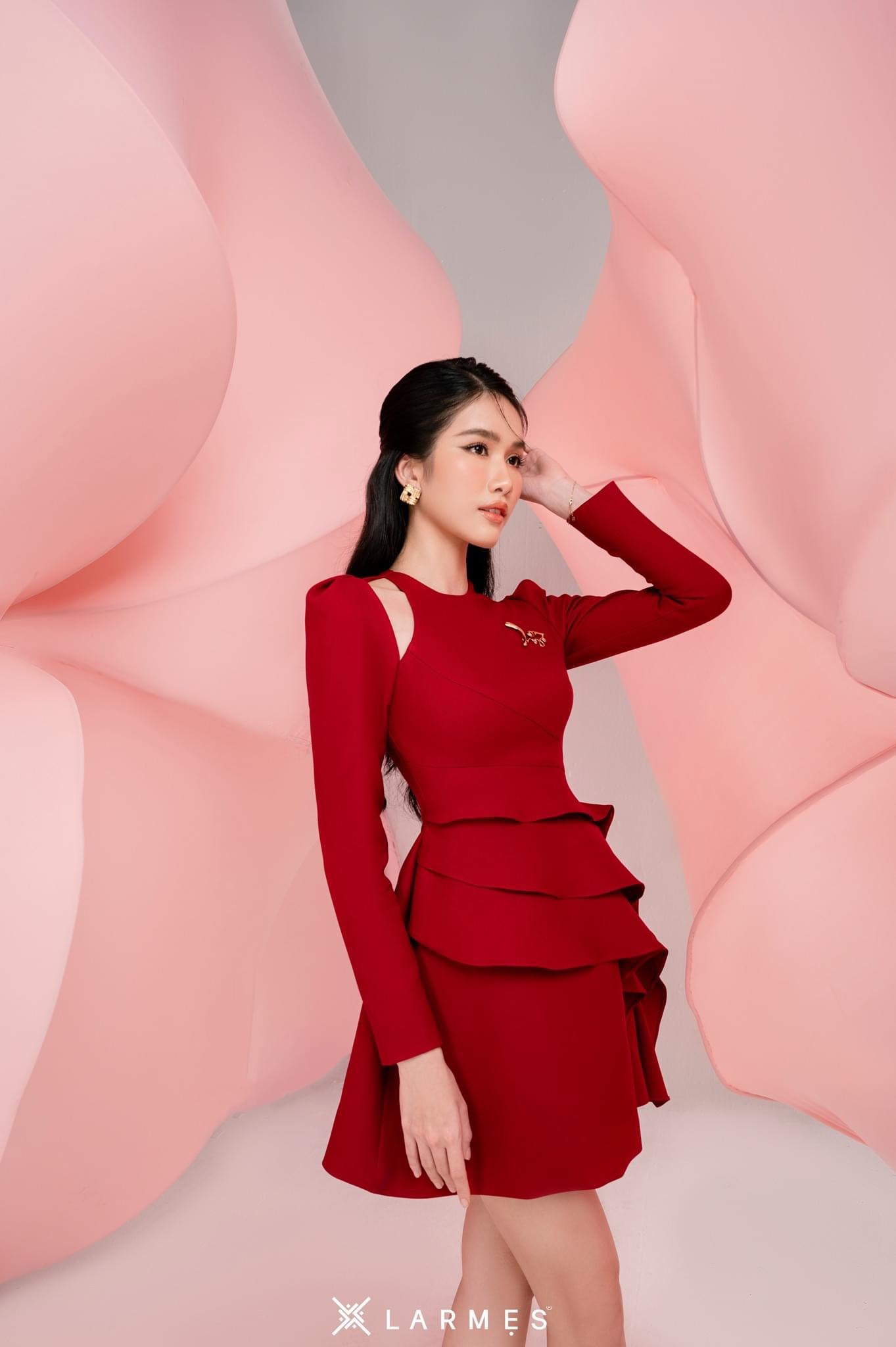 LARMES - Đầm dài tay phối bèo Fika