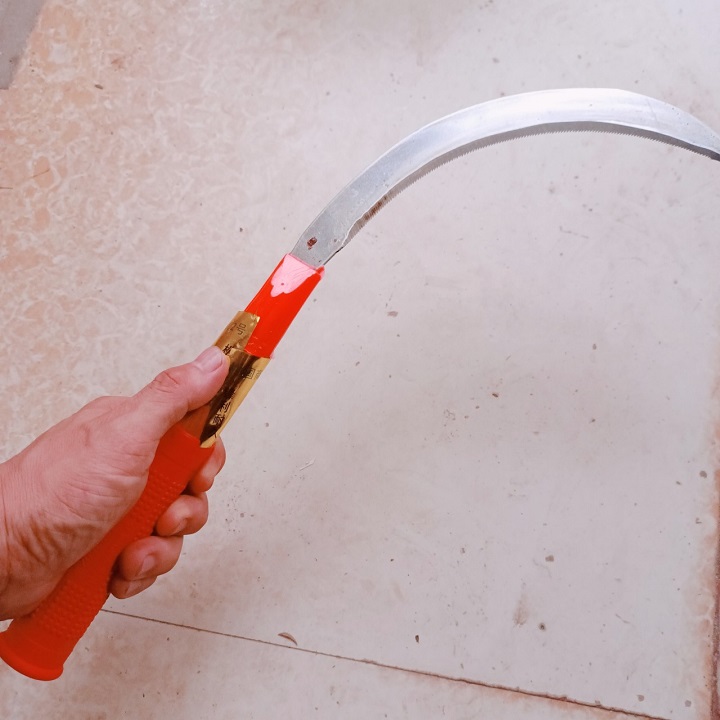 Liềm cắt cỏ gặt lúa, cành cây, hái dừa lưỡi thép cán dài chuôi bọc nhựa đỏ dài siêu sắc