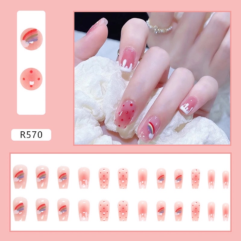 Set 24 móng tay giả D712 dáng móng dài ( Tặng kèm keo và dũa )