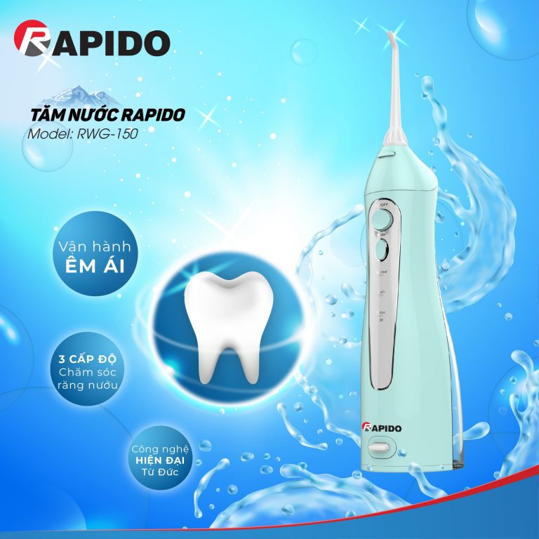 Máy tăm nước nha khoa, tăm nước, máy xỉa răng nướ - Máy tăm nước Rapido chính hãng, bảo hành uy tín 12 tháng, Đầu Xoay 360 Linh Hoạt Dễ Dàng Vệ Sinh, rửa cực sạch