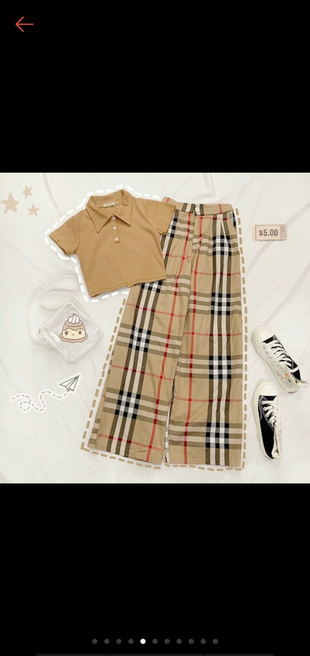 Sét bộ caro quần dài phối áo croptop cổ bẻ cực xinh TTSLA0375