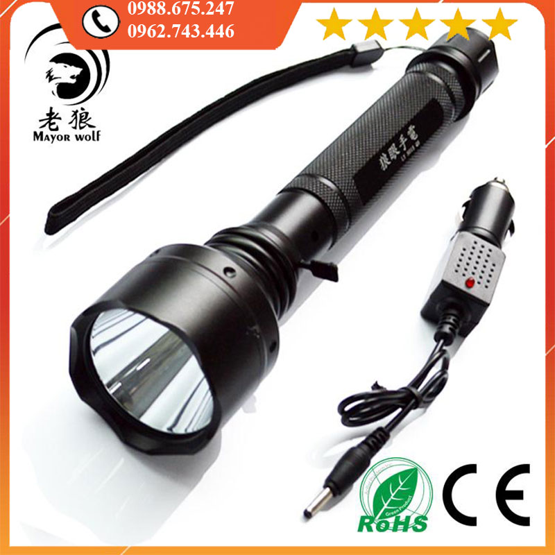 Đèn pin chiếu xa 1000m, đèn pin siêu sáng chính hãng mayor wolf ly-s015 chống nước, tặng pin sạc cực bền thuộc top sản phẩm đèn pin siêu sáng, đèn pin police, đèn pin chiếu xa