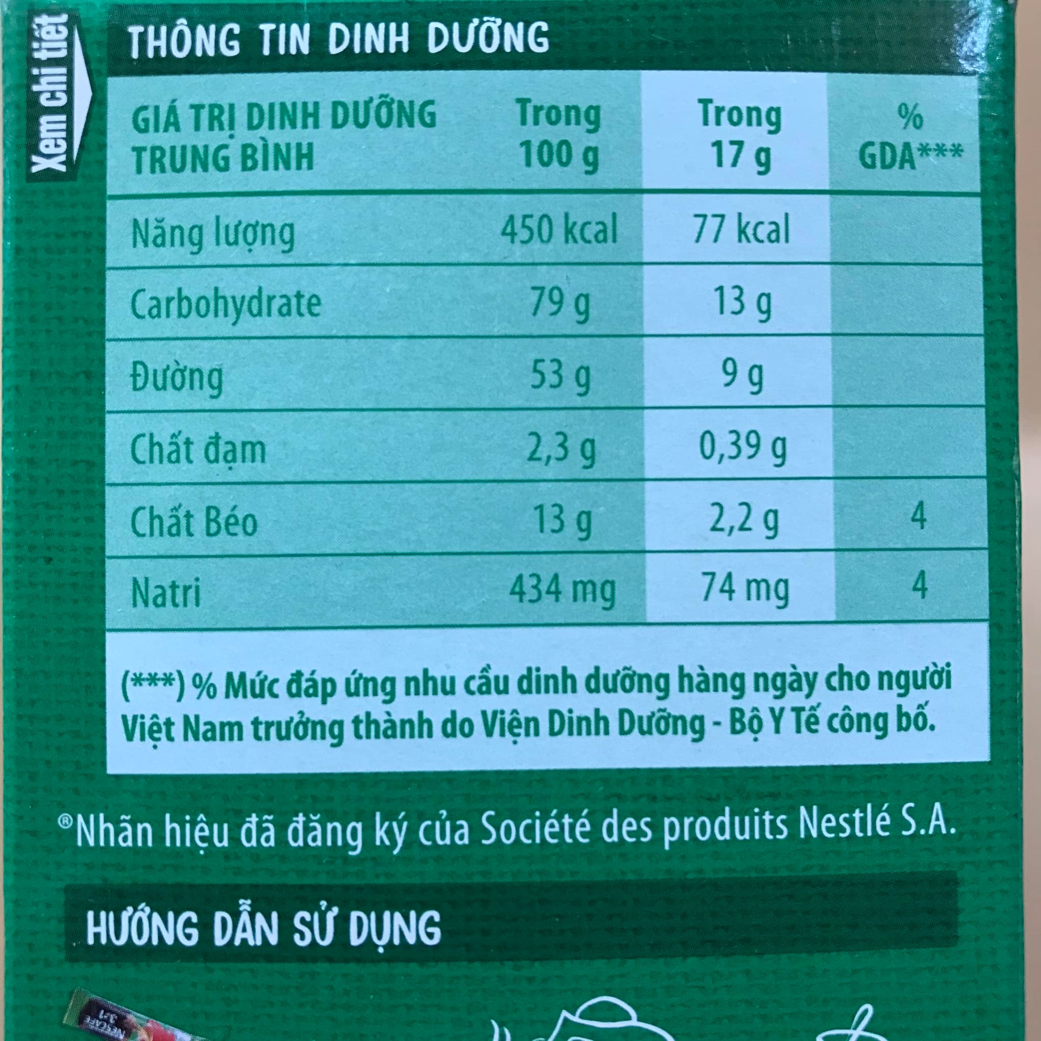 Cafe sữa - cà phê hòa tan Nescafé 3 trong 1 (hộp 20 gói * 17g)