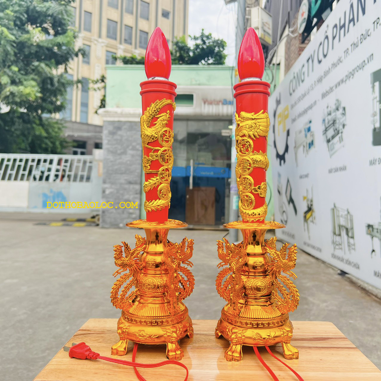 Đèn nến thờ long phụng bằng điện 3 cỡ