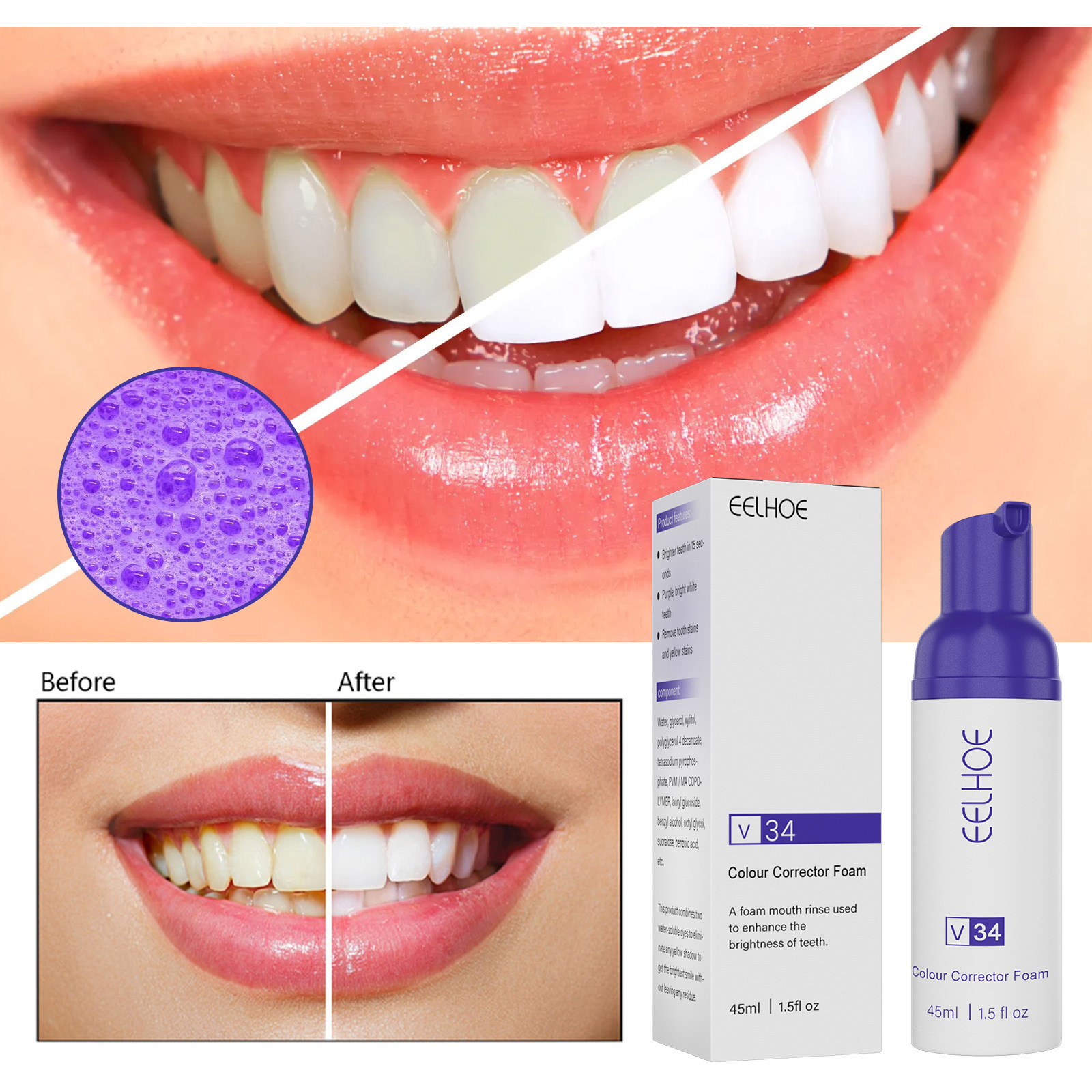V34 colour Corrector Serum Kem đánh răng làm trắng răng V34 colour Corrector răng tím làm trắng kem đánh răng răng whitner