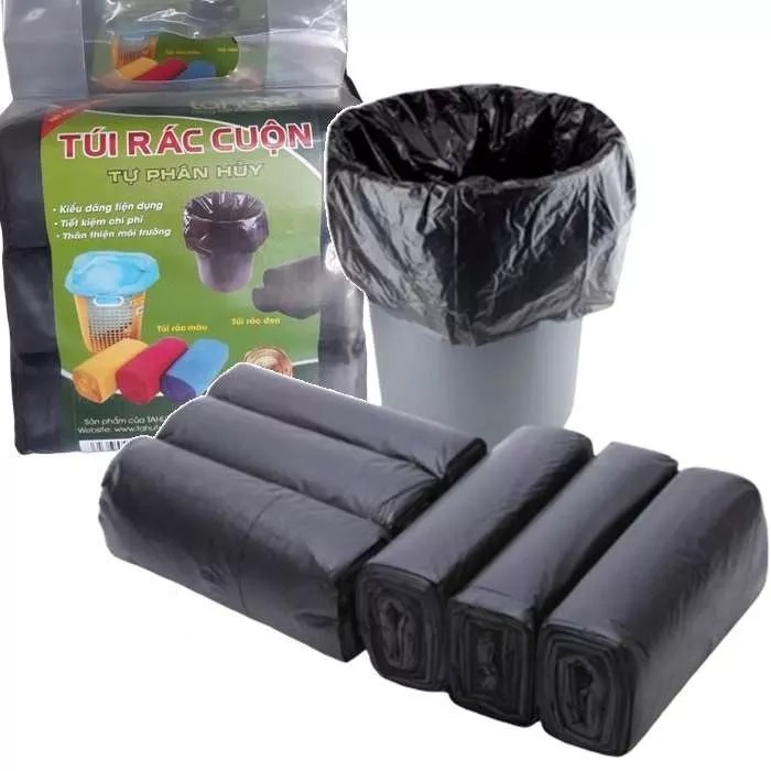 Combo 3 cuộn túi rác tự phân hủy - bao rác đen kích thước lớn 55*65 cm