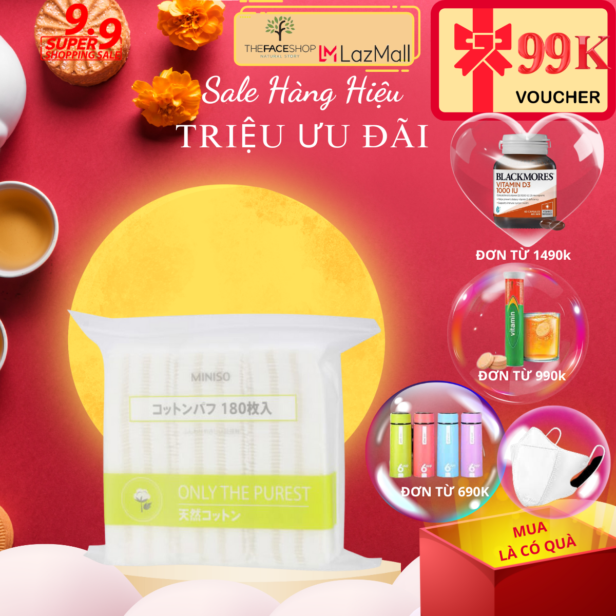 Bông tẩy trang Miniso 180 miếng siêu mềm mịn
