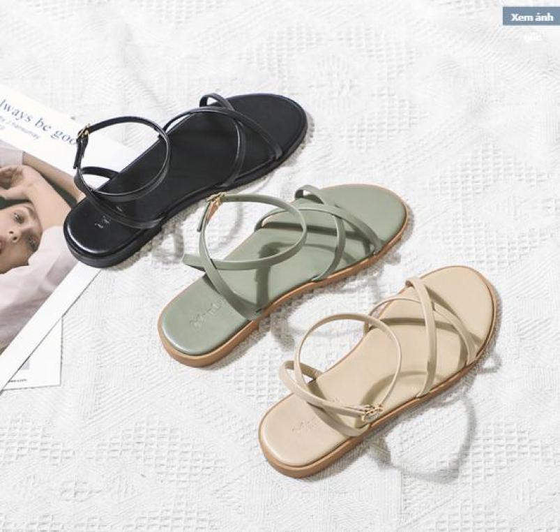 Giày Sandal bệt quai chéo bóng new fashion Hàn Quốc - Giày sandal quai chéo gót chéo-SD-0257 giá rẻ