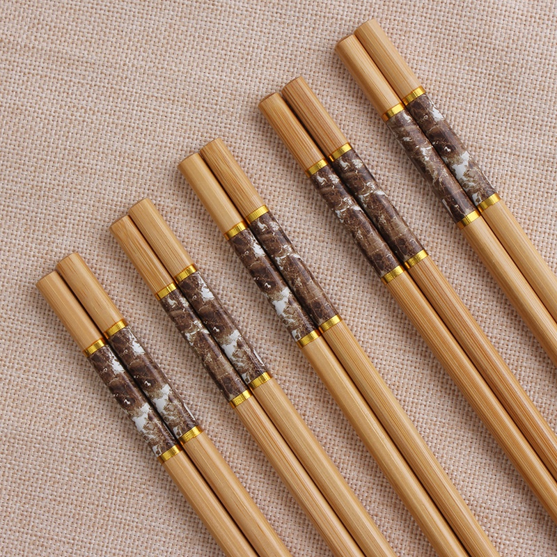 Pack of 10 Pairs of High-Quality Stone-Patterned Bamboo Chopsticks