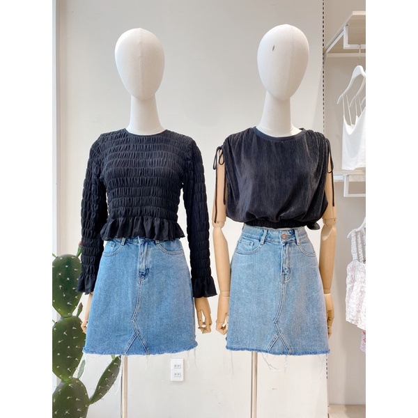 Chân váy jeans ráp cắt lai ôm form MIEU - HD24