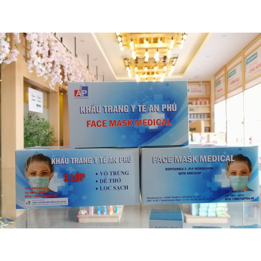 Khẩu trang AN PHÚ (3 lớp - 4 lớp hộp 50 cái)