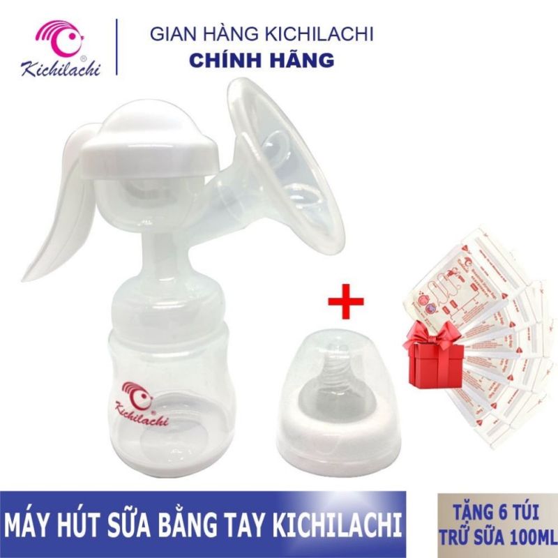 Máy hút sữa bằng tay kichilachi - tặng kèm 6 túi trữ sữa, được thiết kế và sản xuất theo công nghệ Nhật Bản