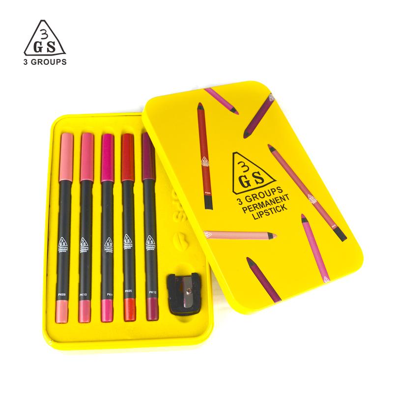 [HCM]Hộp 5 Son Bút Chì Siêu Lì Màu 3GS Permanent Lipstick Không Trôi  Không Khô Môi