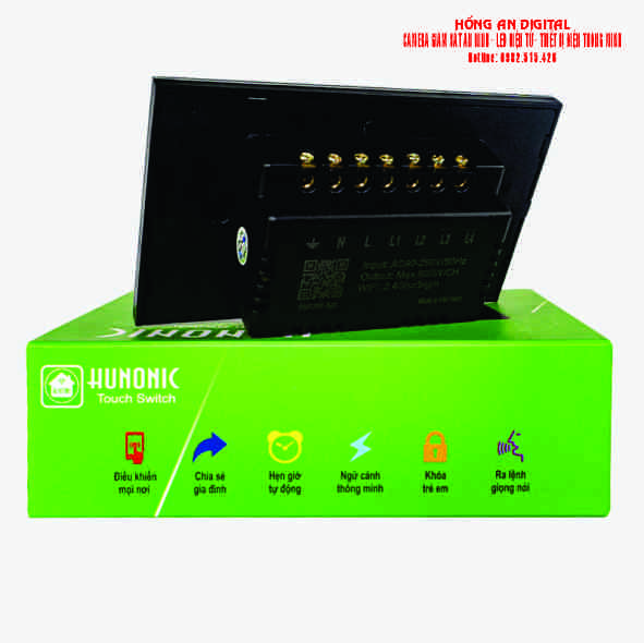 Công Tắc Wifi Hunonic 4 nút Màu Đen