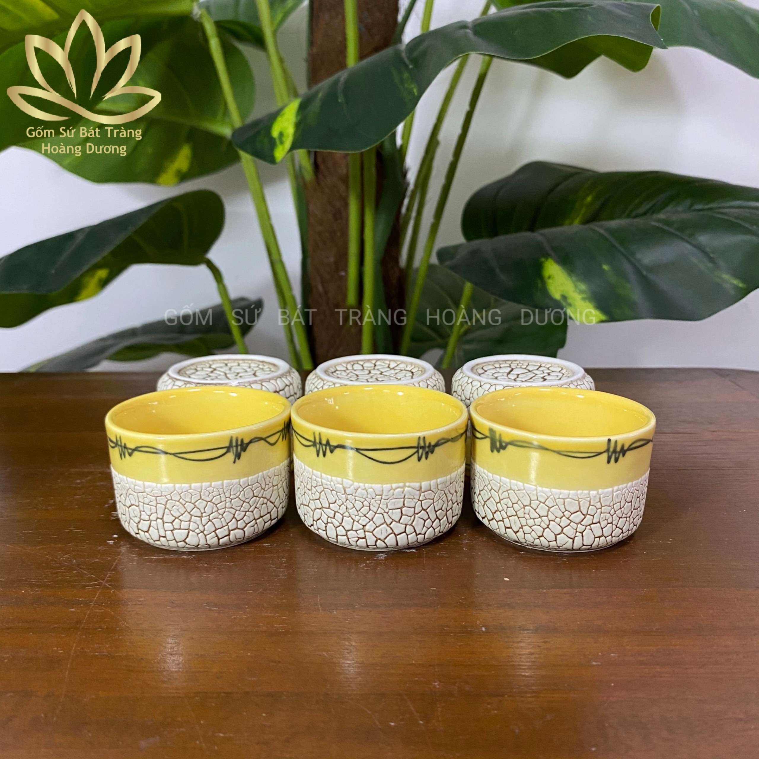 Bộ 6 chén uống trà men rạn Bát Tràng kích thước 3.5 x 5.5 cm