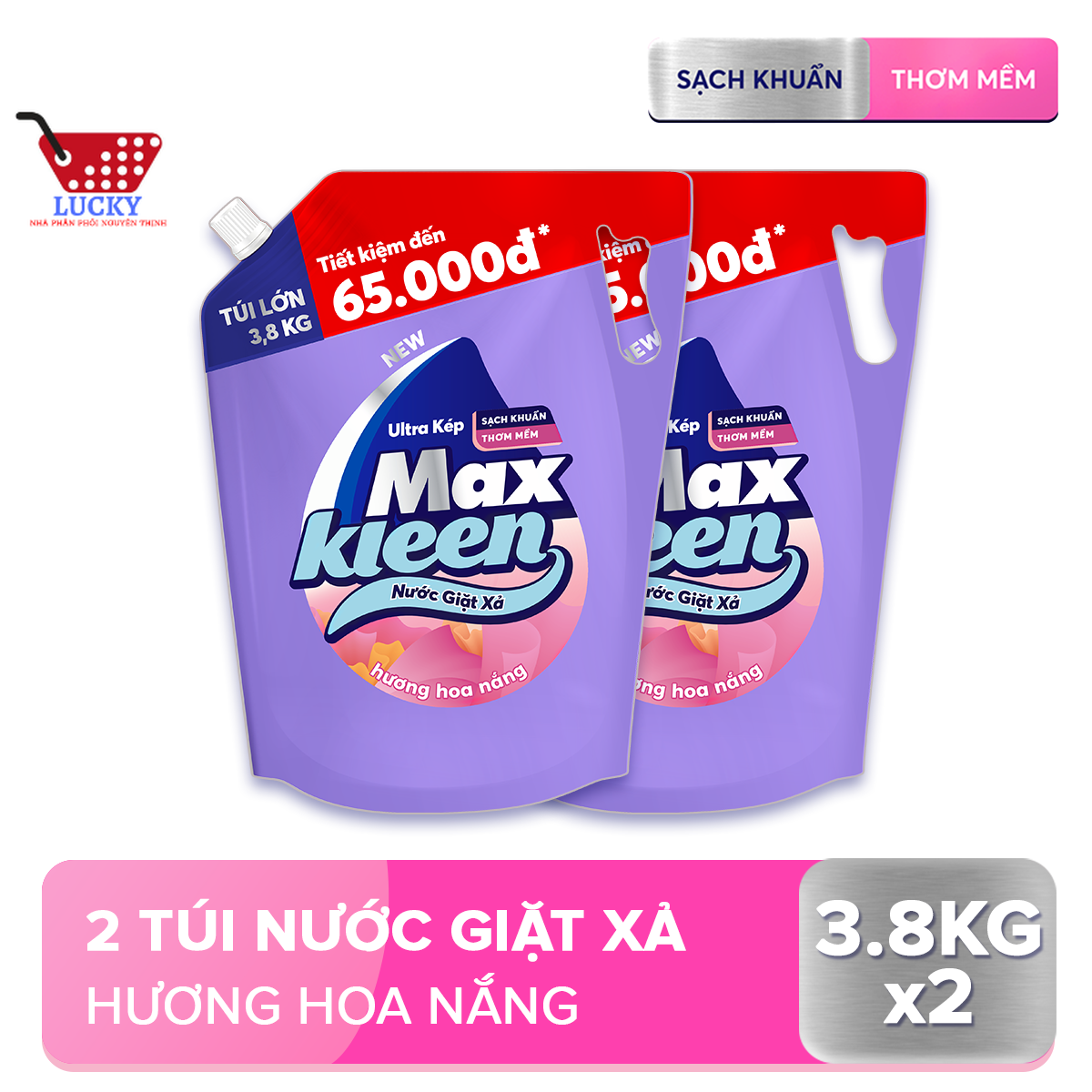 Combo 2 Túi Nước Giặt Xả Maxkleen Hương Hoa Nắng