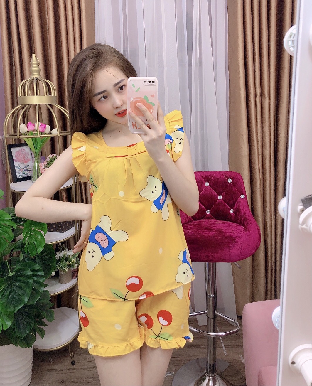 ĐỒ BỘ LỤA ĐÙI MẶC NHÀ HỌA TIẾT HÌNH THÚ DỄ THƯƠNG (ẢNH THẬT) CÓ SIZE 40-70KG - LUA08
